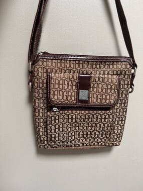 Gianni Bernini Monogram Pattern Brown Crossbody Bag with Front Pocket